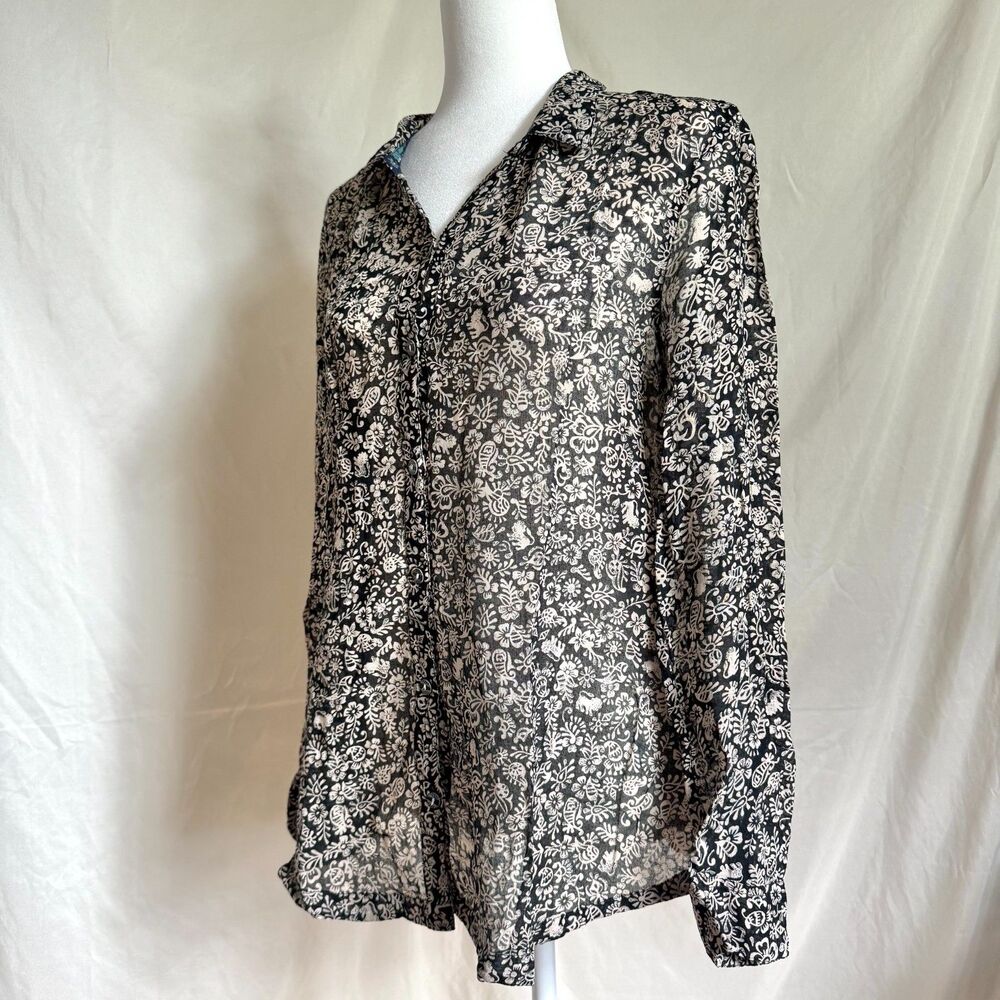 Anthropologie Hei Hei blouse womens S black ivory floral button front sheer boho